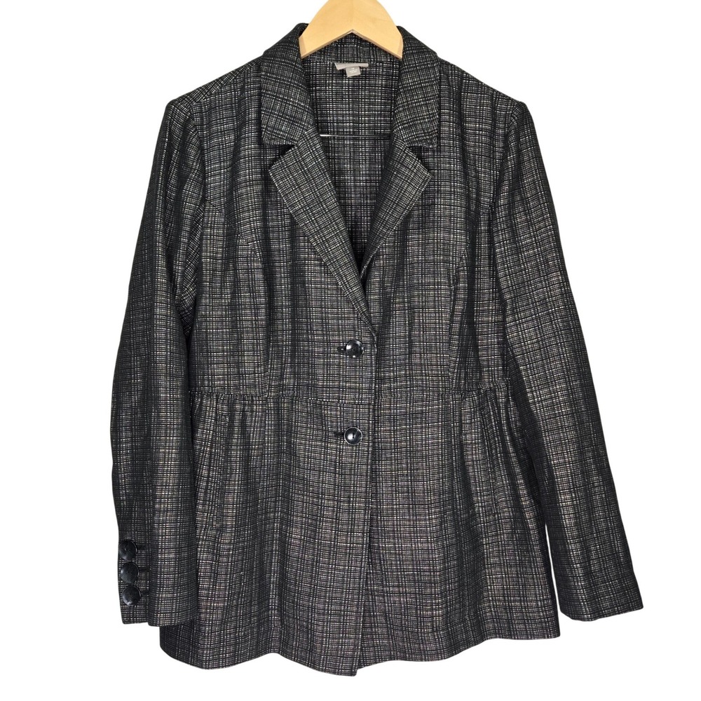 J. Jill Womens Black White Textured Empire Waist Blazer Jacket Size 16 84132015